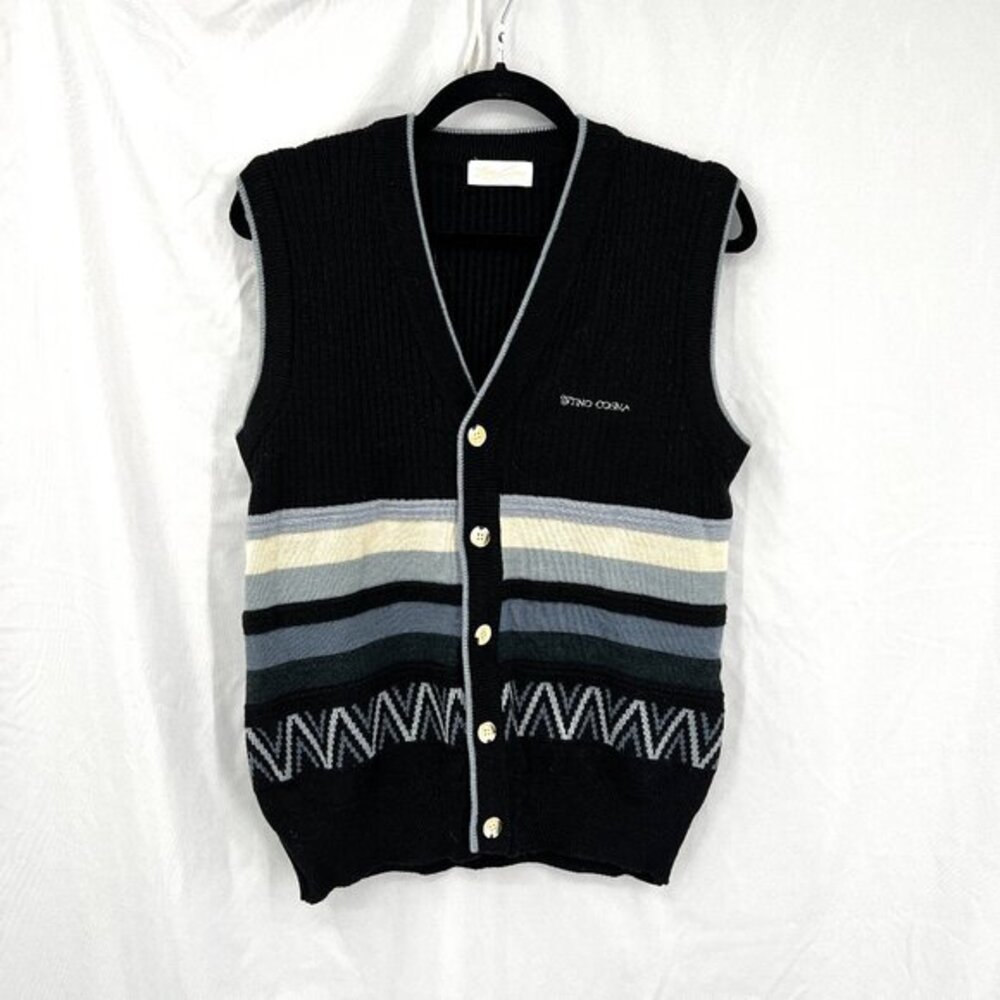 Vintage Tino Cosma Italian made sweater vest striped black blue grandpa 100 M L‎